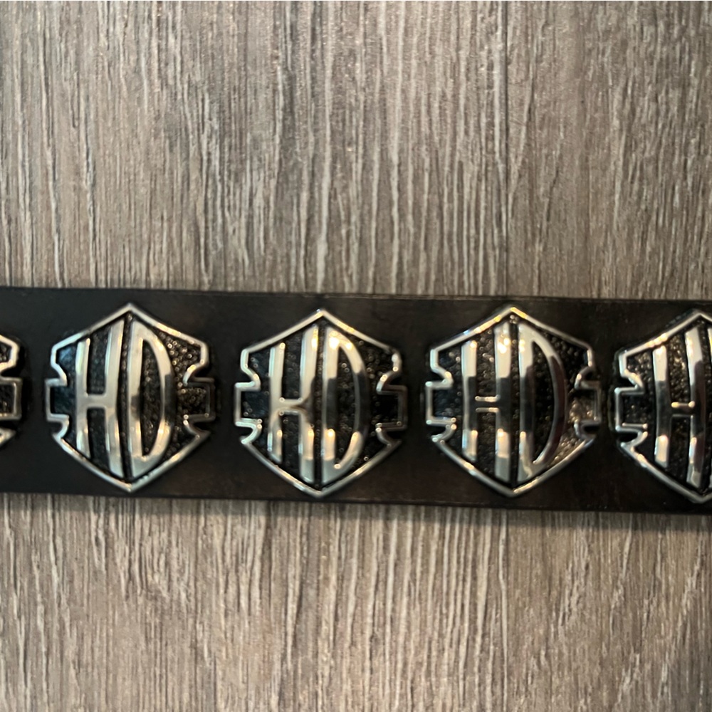 Harley Davidson Black Leather Silver Heavy Metal Logo belt Size S